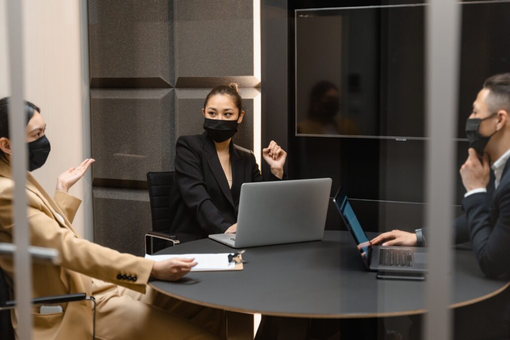 three people at table